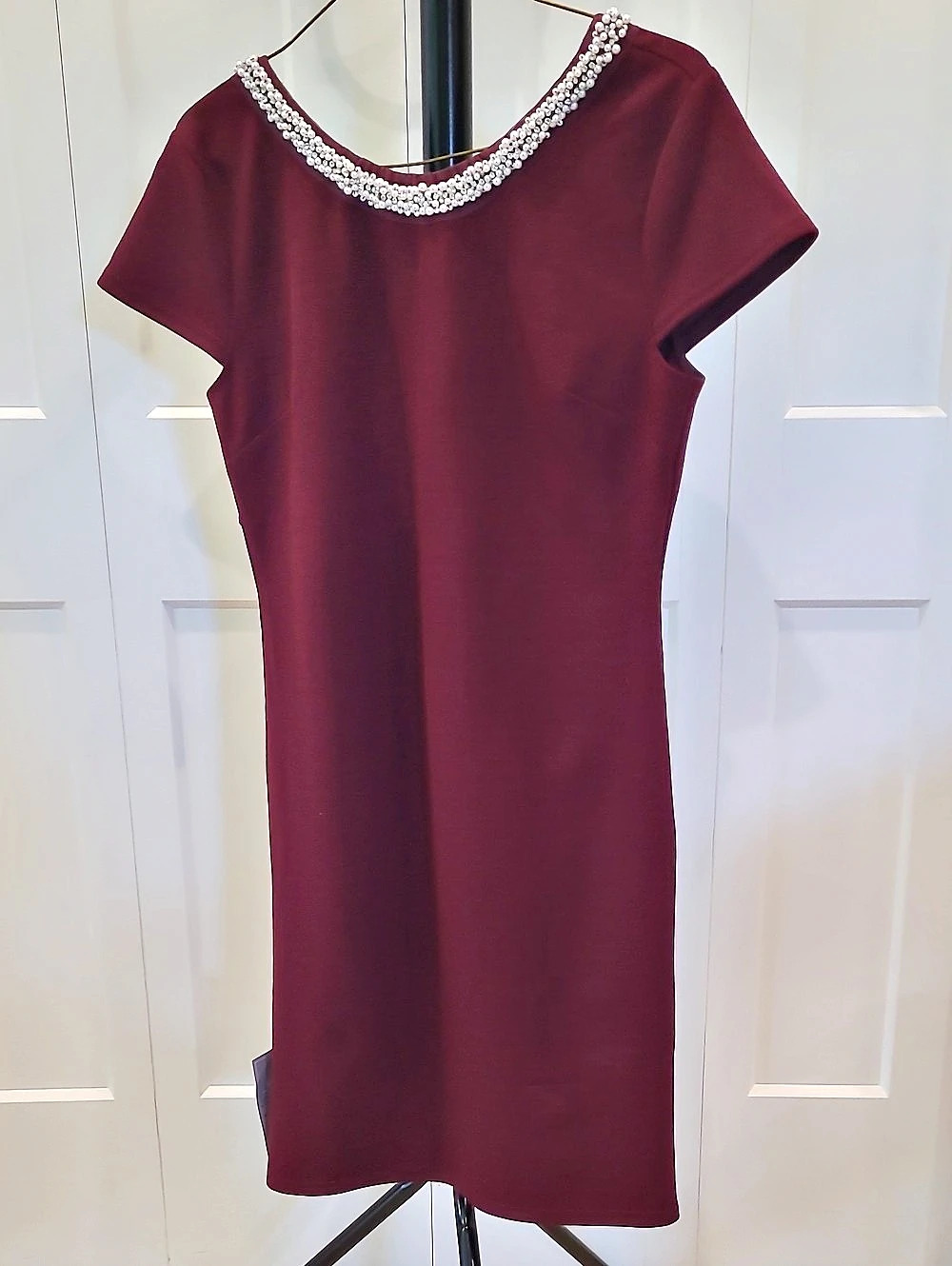 Le Chateau Beaded Mini Dress in Burgundy Size Medium NWT